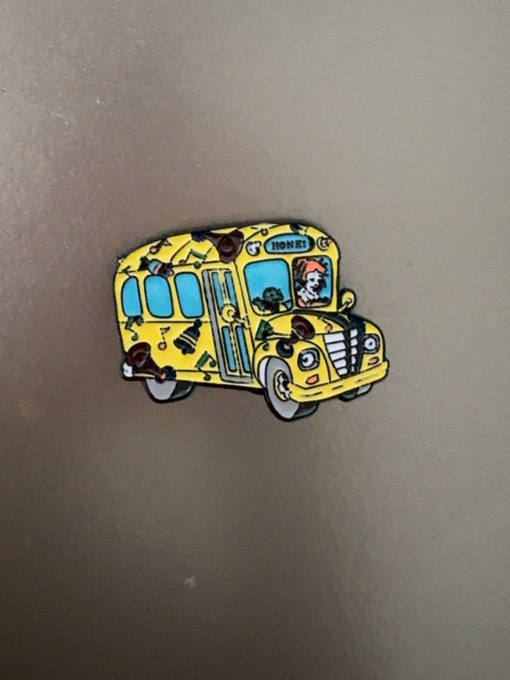Vintage Yellow Musical School Bus Kids Toy Pin